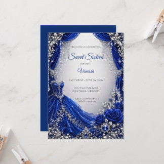 Luxus Royal Blau Silber Sweet 16 Einladung