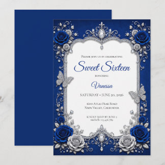 Luxus Royal Blau Silber Sweet 16 Einladung