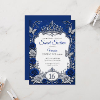 Luxus Royal Blau Silber Sweet 16 Einladung