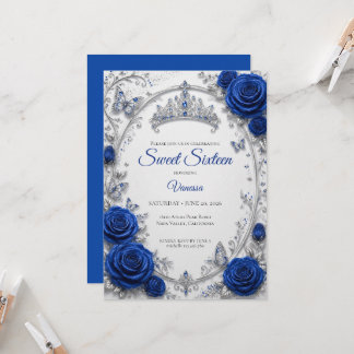 Luxus Royal Blau Silber Sweet 16 Einladung