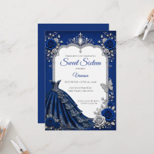 Luxus Royal Blau Silber Sweet 16 Einladung