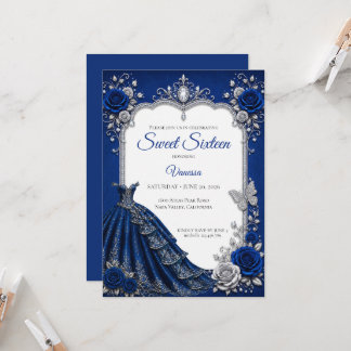 Luxus Royal Blau Silber Sweet 16 Einladung
