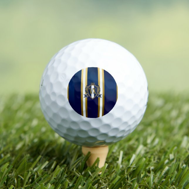 Luxus Royal Blau und Weiß Monogramm Golfball (Insitu T-Shirt)