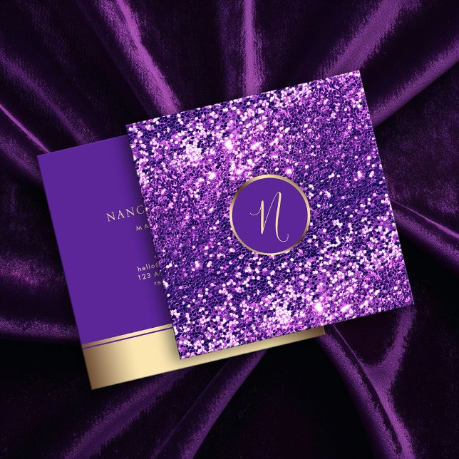 Luxus Royal Gold & Lila Glitzer Elegante Quadratische Visitenkarte (Von Creator hochgeladen)