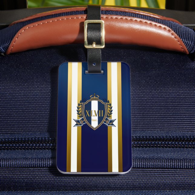 Luxus Royalblau und Weiß Monogramm Gepäckanhänger (Vorderseite Insitu 2)