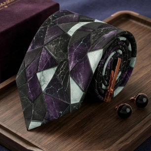 Luxus Royalviolett und schwarzes Marmorgeometrisch Krawatte