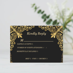 Luxus-RSVP-Karte in Schwarz und Gold im Vintage-St RSVP Karte