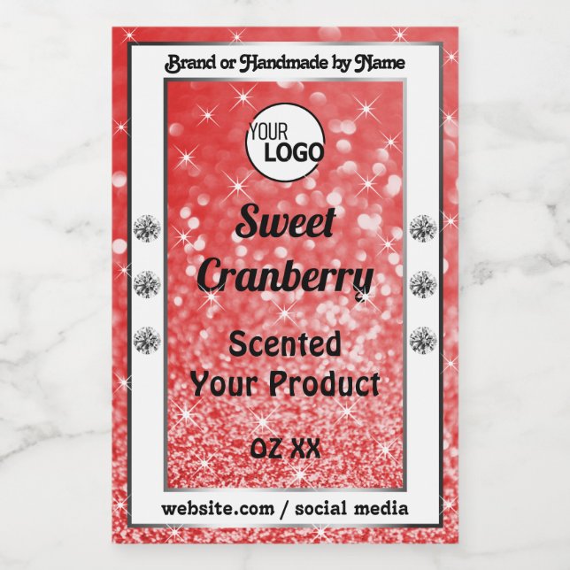 Luxus Ruby Red Sparkle Glitzer Logo Lebensmitteletikett (Einzelnes Label)