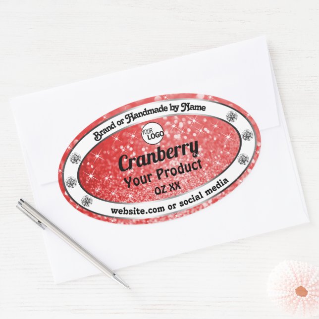 Luxus Ruby Red Sparkle Glitzer Logo Ovaler Aufkleber (Umschlag)