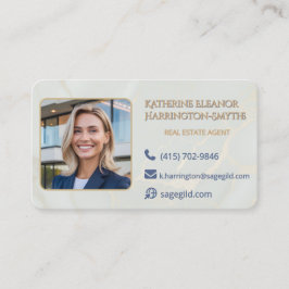 Luxus-Sage & Gold-Marmor-Makler-Foto-QR-Design Visitenkarte