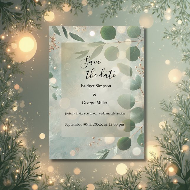 Luxus Sage Green Eucalyptus Wedding das Datum sich Einladung (Von Creator hochgeladen)