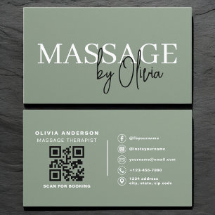 Luxus-Salbei-Grün-Massagetherapeut QR-Code  Visitenkarte