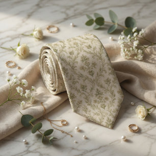 Luxus-Salbei-Grün Toile de Jouy Floral Jacquard Krawatte