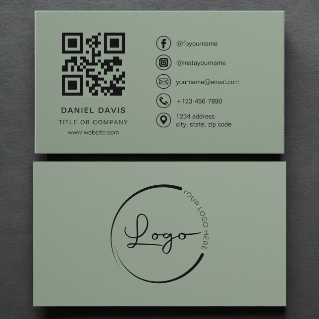 Luxus-Salbei-Grünes Firmenlogo QR-Code  Visitenkarte (Von Creator hochgeladen)