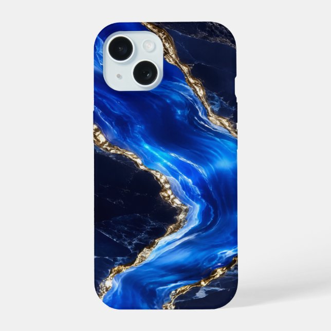 Luxus-Saphir-Marmor-Fluss iPhone 15 Hülle (Rückseite)