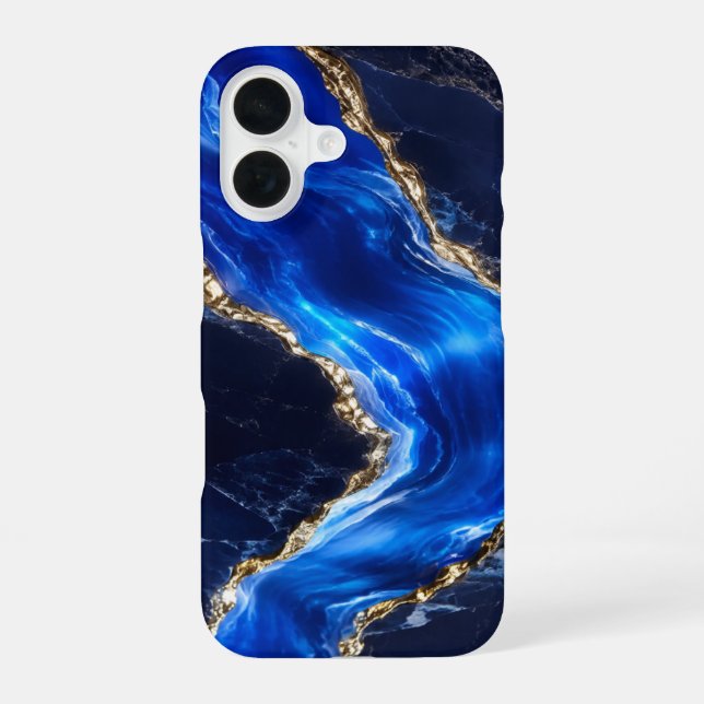Luxus-Saphir-Marmor-Fluss iPhone 16 Hülle (Rückseite)