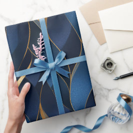 Luxus Saphir Navy Gold Kurve Abstrakte Muster Geschenkpapier