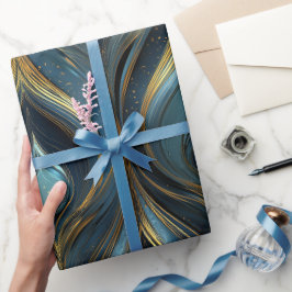 Luxus Saphir Navy Gold Kurven Abstraktes Muster Geschenkpapier
