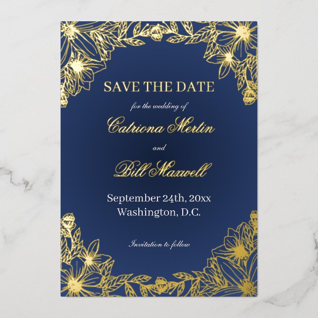Luxus-Save-the-Date-Karte mit Goldfolie und floral Folieneinladung (Vorderseite)