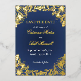 Luxus-Save-the-Date-Karte mit Goldfolien-Blumenmus Folieneinladung