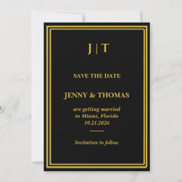 Luxus-Save-the-Date-Karte Schwarz & Gold mit Monog Save The Date