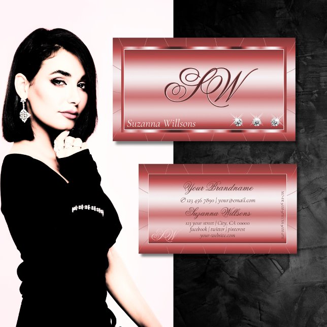 Luxus Schimmerrot mit Diamanten und Monogram Visitenkarte (Von Creator hochgeladen)