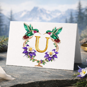 Luxus-Schmetterlings-Kolibri-Monogramm U Hochzeit Dankeskarte