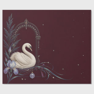 Luxus-Schwan-Weihnachten-Burgunder-Geschenkpapier Geschenkpapier