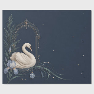 Luxus-Schwan-Weihnachten-Mitternacht-Navy-Geschenk Geschenkpapier