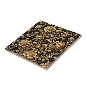 Luxus-Schwarz-Gold-Barock-Blumenkeramikfliese Fliese