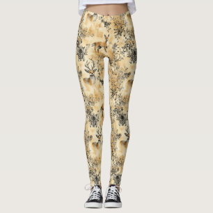 Luxus-Schwarz-Gold-Botanik-Fuchs-Kunst (5) Leggings