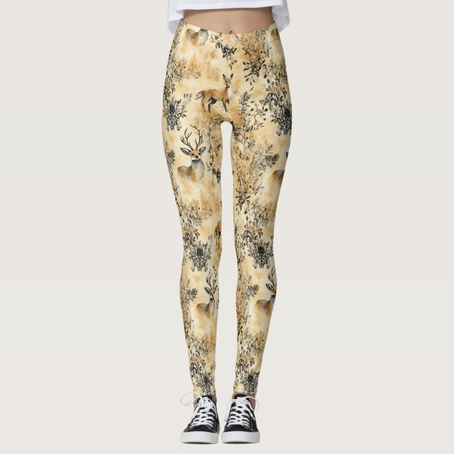 Luxus-Schwarz-Gold-Botanik-Fuchs-Kunst (5) Leggings (Vorderseite)