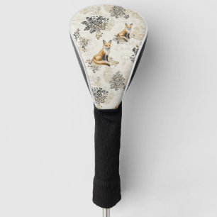Luxus-Schwarz-Gold-Botanik-Fuchs-Kunst Golf Headcover