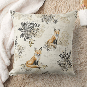 Luxus-Schwarz-Gold-Botanik-Fuchs-Kunst Kissen