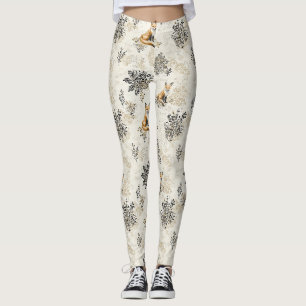 Luxus-Schwarz-Gold-Botanik-Fuchs-Kunst Leggings