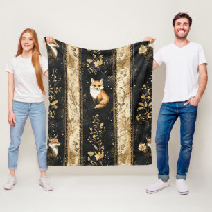 Luxus-Schwarz-Gold-Botanik-Fuchs-Muster (1) Fleecedecke