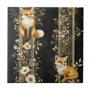Luxus-Schwarz-Gold-Botanik-Fuchs-Muster (2) Fliese