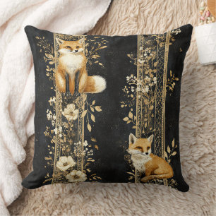 Luxus-Schwarz-Gold-Botanik-Fuchs-Muster (2) Kissen