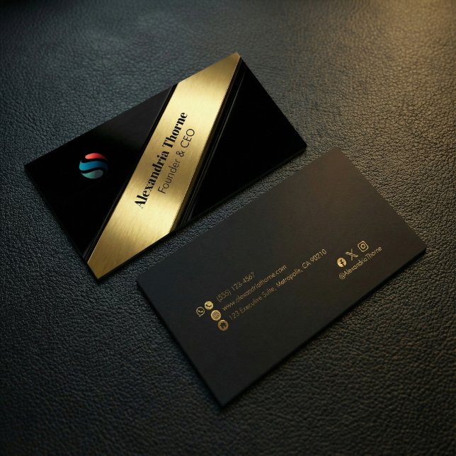 Luxus schwarz-gold diagonal gestreift visitenkarte (Von Creator hochgeladen)