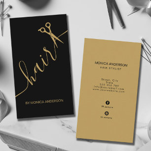 Luxus Schwarz Gold Haar Schrift Schere QR-Code Visitenkarte