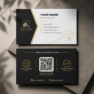Luxus Schwarz Gold Moderne Immobilien QR Code Visitenkarte