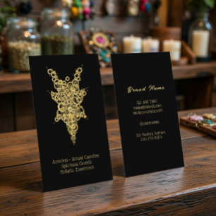 Luxus Schwarz & Gold Mystische Amulette Ritualkerz Visitenkarte