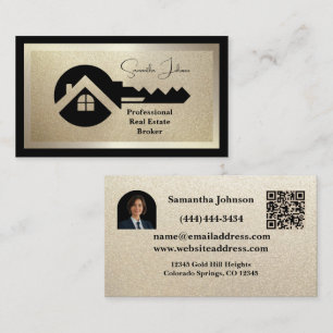 Luxus Schwarz & Gold QR-Foto Immobilien Visitenkarte