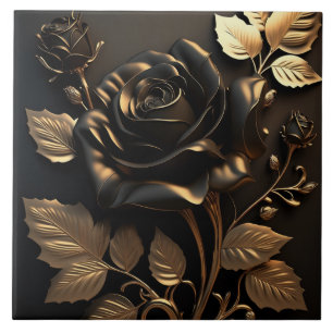 Luxus-Schwarz-Gold-Rose Keramikfliese