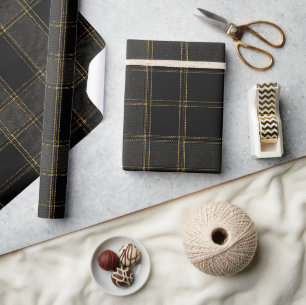 Luxus-Schwarz-Gold-Tartan Elegantes Karomuster Geschenkpapier