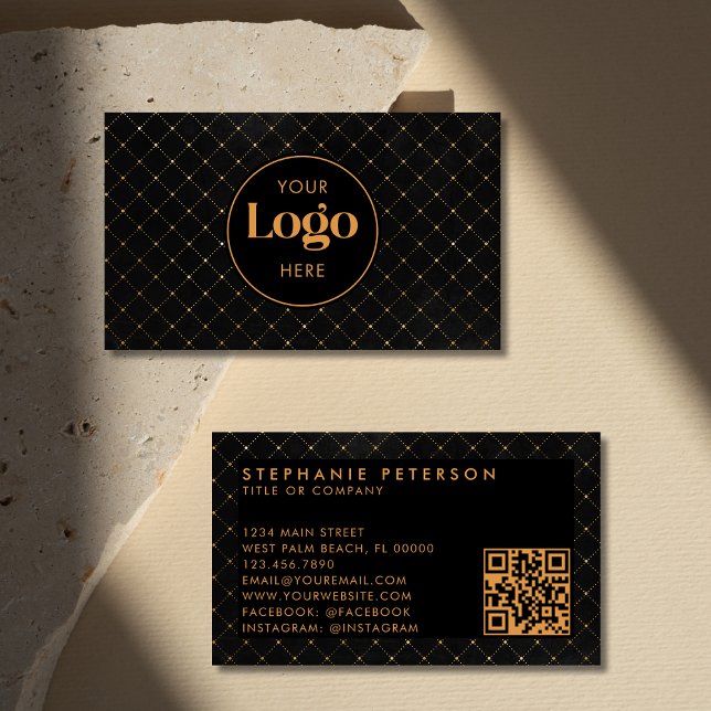 Luxus schwarz-goldene Firmenlogo-QR-Code Visitenkarte (Von Creator hochgeladen)