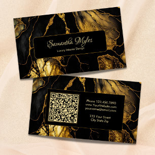 Luxus schwarz-goldener Marmor QR-Code scannbar Visitenkarte