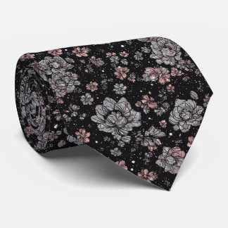 Luxus Schwarz Pink Vintage Metallisch Silber Blume Krawatte