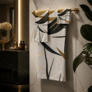 Luxus-Schwarz- und Gold-Abstrakt-Linien-Handtuch-S Badhandtuch Set