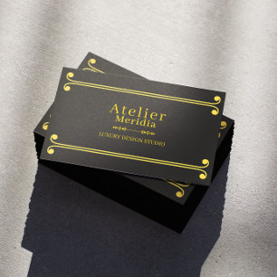 Luxus-Schwarz und Gold Floral Elegant Visitenkarte